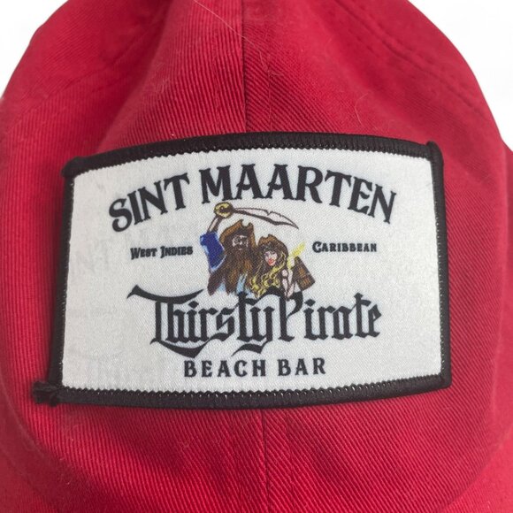 Red Sint Maarten Thirsty Pirate Beach Bar Cotton Adjustable Cap Caribbean Island - Picture 2 of 5